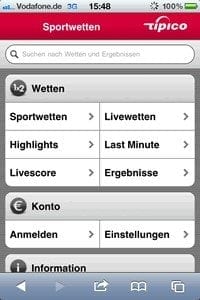 Fußball Wetten App - Tipico Übersicht