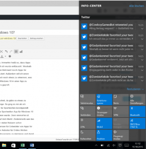 Pushbenachrichtigungen im Infocenter von Windows 10 als Argument für eine App