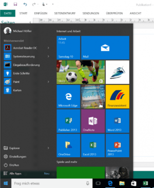 Das Startmenü von Windows 10: Hier lassen sich Apps integrieren.