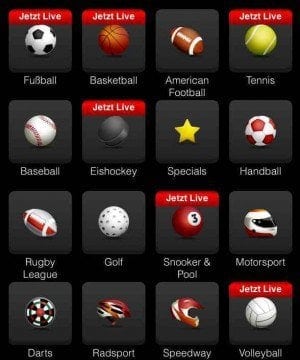 Mobilbet App - Sportarten