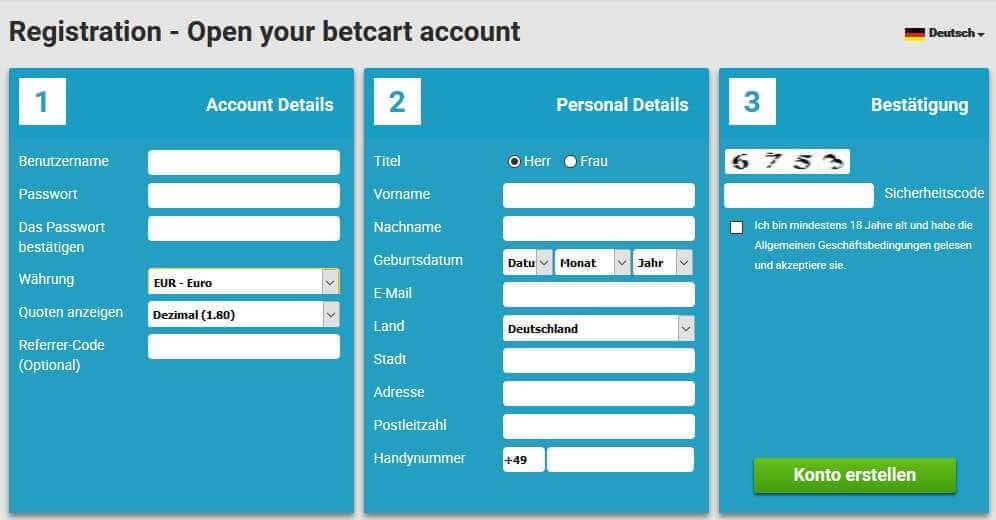 Betcart Test - Online Formular